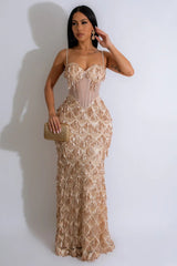 Elegant Spaghetti Strap A-Line Bodycon Maxi Sequin Dress