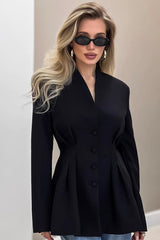 Elegant V-Neck Tailored Waist Blazer