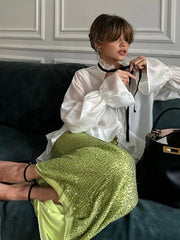 Chemisier blanc sexy ample à volants