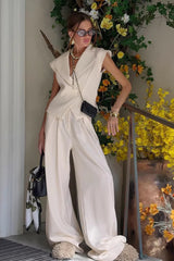 Sleeveless Lapel Two Piece Work Set