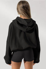 Sweat à capuche zippé uni décontracté à manches longues