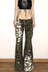 Jean cargo taille basse micro-évasé à imprimé camouflage éclaboussures de peinture