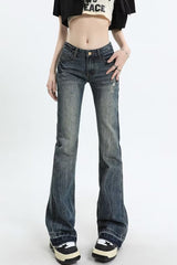 Jean slim bootcut vintage délavé à taille basse