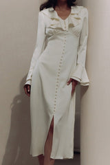 Vintage Ruffled V-Neck Flared Sleeve Maxi Dress