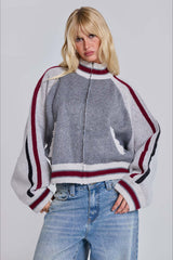 Pull en maille rétro gothique à blocs de couleurs et fermeture éclair