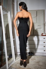 Robe bandage maxi à franges en plumes Diaz - Noire