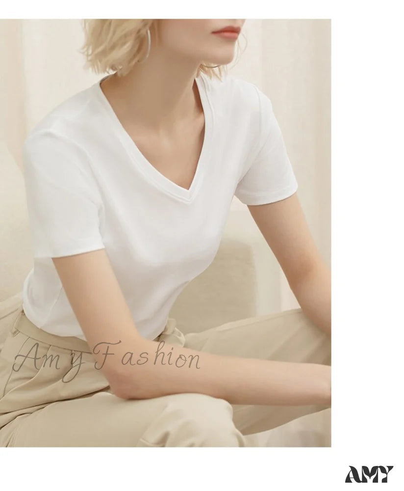 Amy Fashion - 95% Cotton Simple T-Shirt