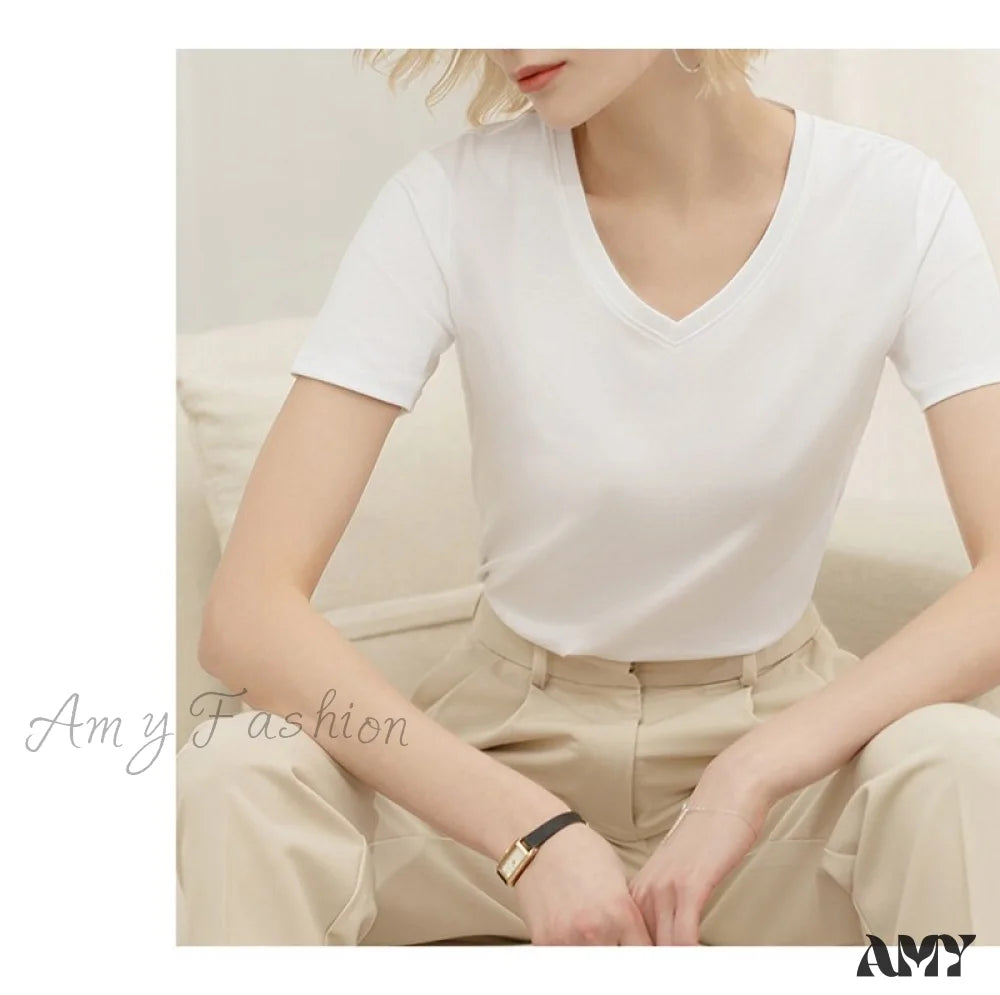 Amy Fashion - 95% Cotton Simple T-Shirt