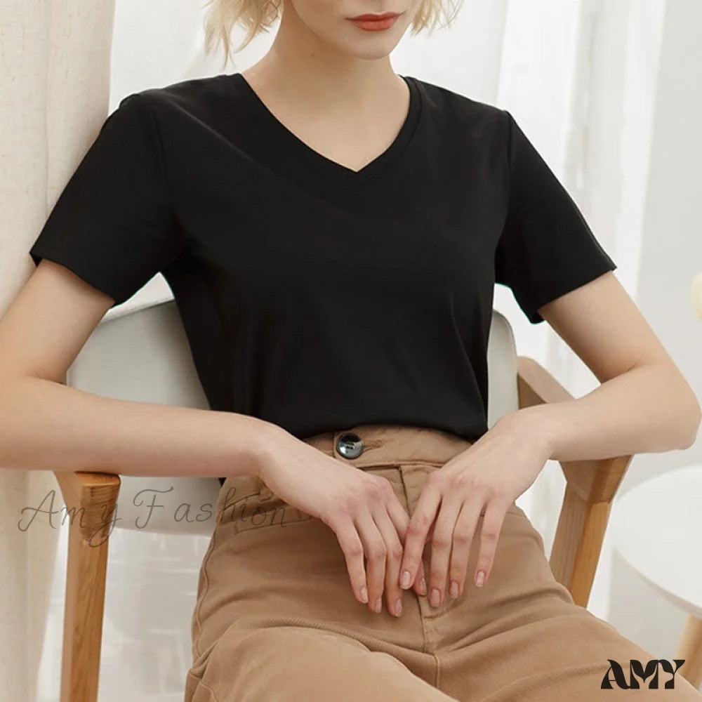 Amy Fashion - 95% Cotton Simple T-Shirt
