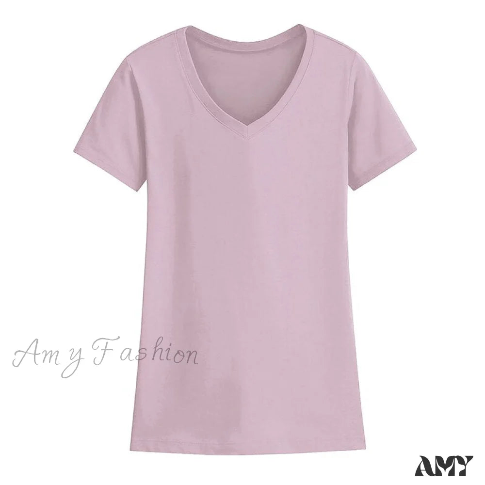 Amy Fashion - 95% Cotton Simple T-Shirt Pink / S
