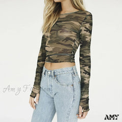 Amy Fashion - Camouflage Print T-Shirt