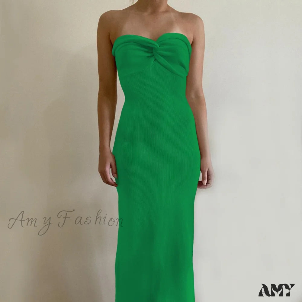 Amy Fashion - Casual Cotton Knitted Dresses Lh0567 Green / S Check Size Table