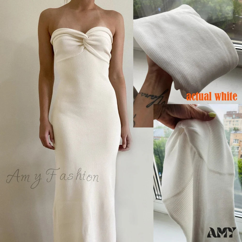 Amy Fashion - Casual Cotton Knitted Dresses Lh0567 White / S Check Size Table