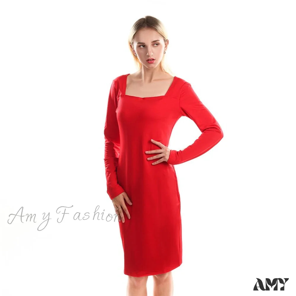 Amy Fashion - Casual Solid Color Long-Sleeved Velvet Dress