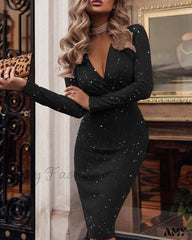 Amy Fashion - Christmas Glitter Ruched Sequins Skinny Sexy Robes