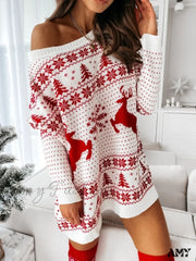 Amy Fashion - Christmas Long Sleeve Pullover Loose Evening Mini Dresses