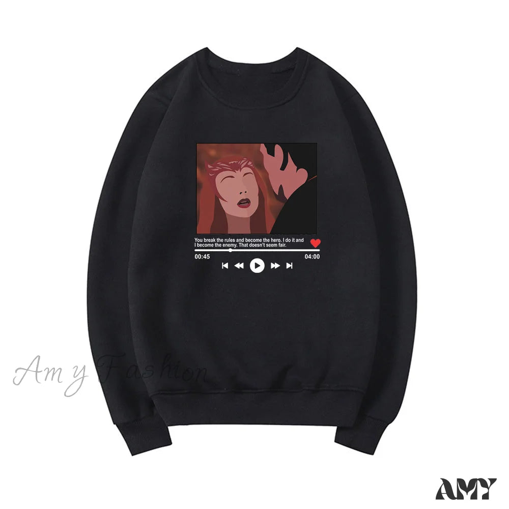 Amy Fashion - Cute Graphic Print Multi-Color Hoody Pullover Black / S