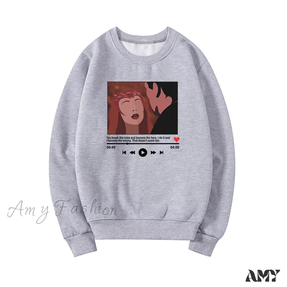 Amy Fashion - Cute Graphic Print Multi-Color Hoody Pullover Gray / S