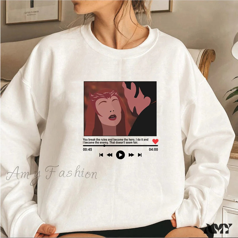 Amy Fashion - Cute Graphic Print Multi-Color Hoody Pullover White / S