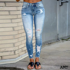 Amy Fashion - Elastic Women’s Cutout Ripped High Waist Casual Daily Skinny Pocket 2024 Trend