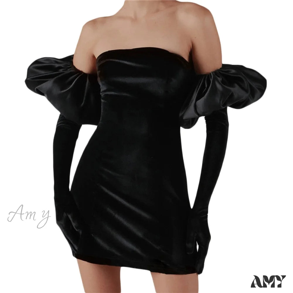 Amy Fashion - Fur Patchwork Y2K Bodycon Dresses Black B / S