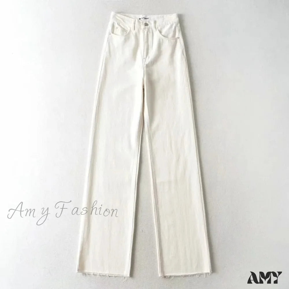 Amy Fashion - High Waist Slouchy Black Straight Leg Denim Trouser White / M