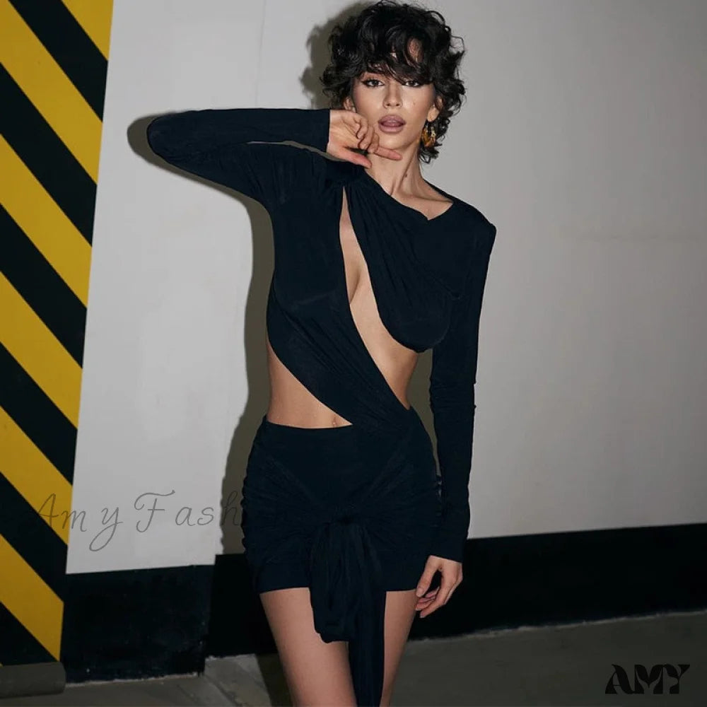 Amy Fashion - Irregular Sexy Cut Out Bodycon Dress Black / S