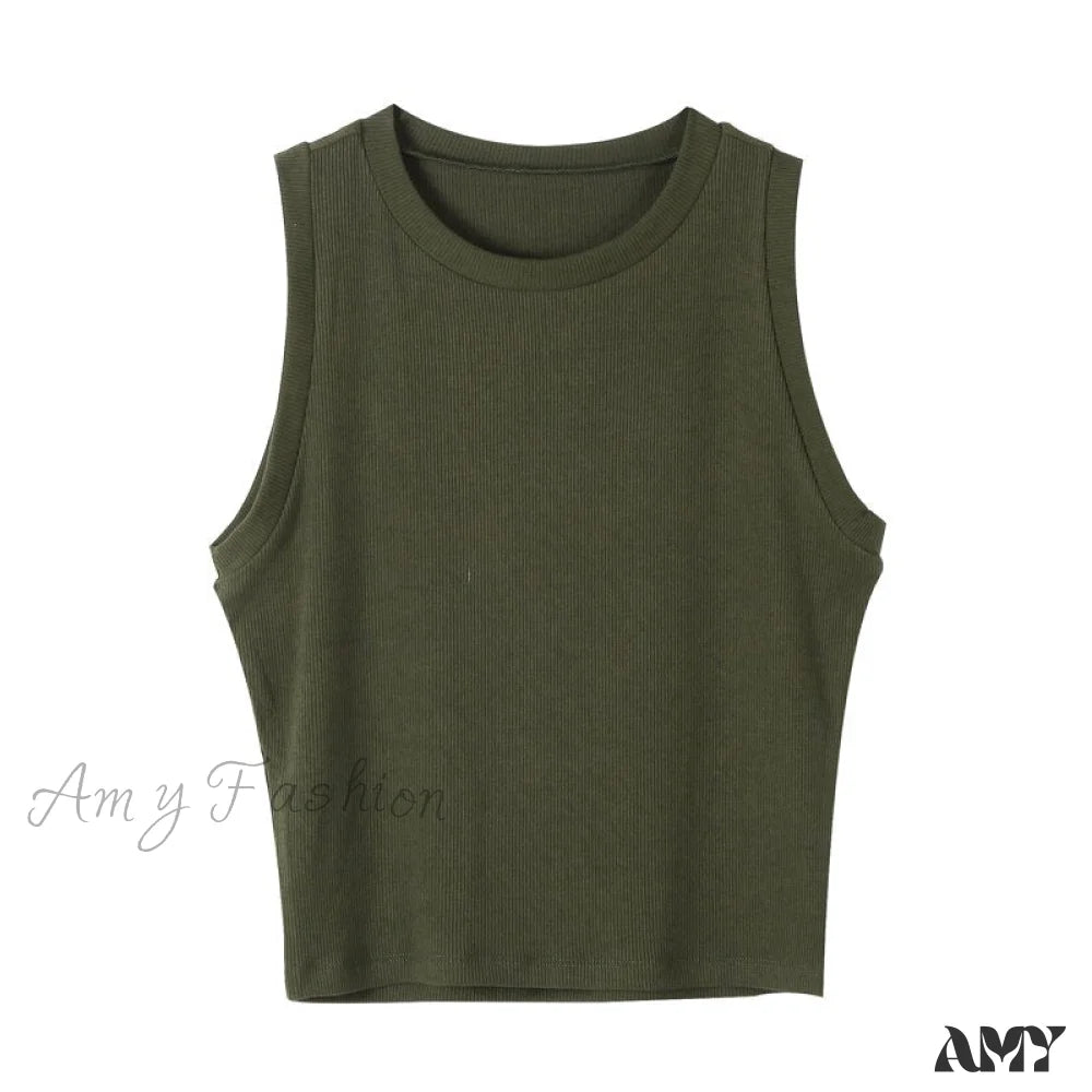 Amy Fashion - Knitted Ribbed Solid Vest Green / M