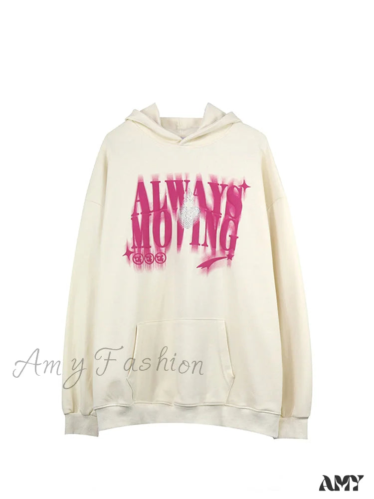 Amy Fashion - Letter Print Oversize Streetwear Hoody Pullover Picture Color / S