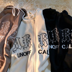 Amy Fashion - Letter Print Vintage Zip Up Oversize Jacket