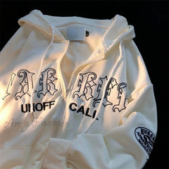 Amy Fashion - Letter Print Vintage Zip Up Oversize Jacket