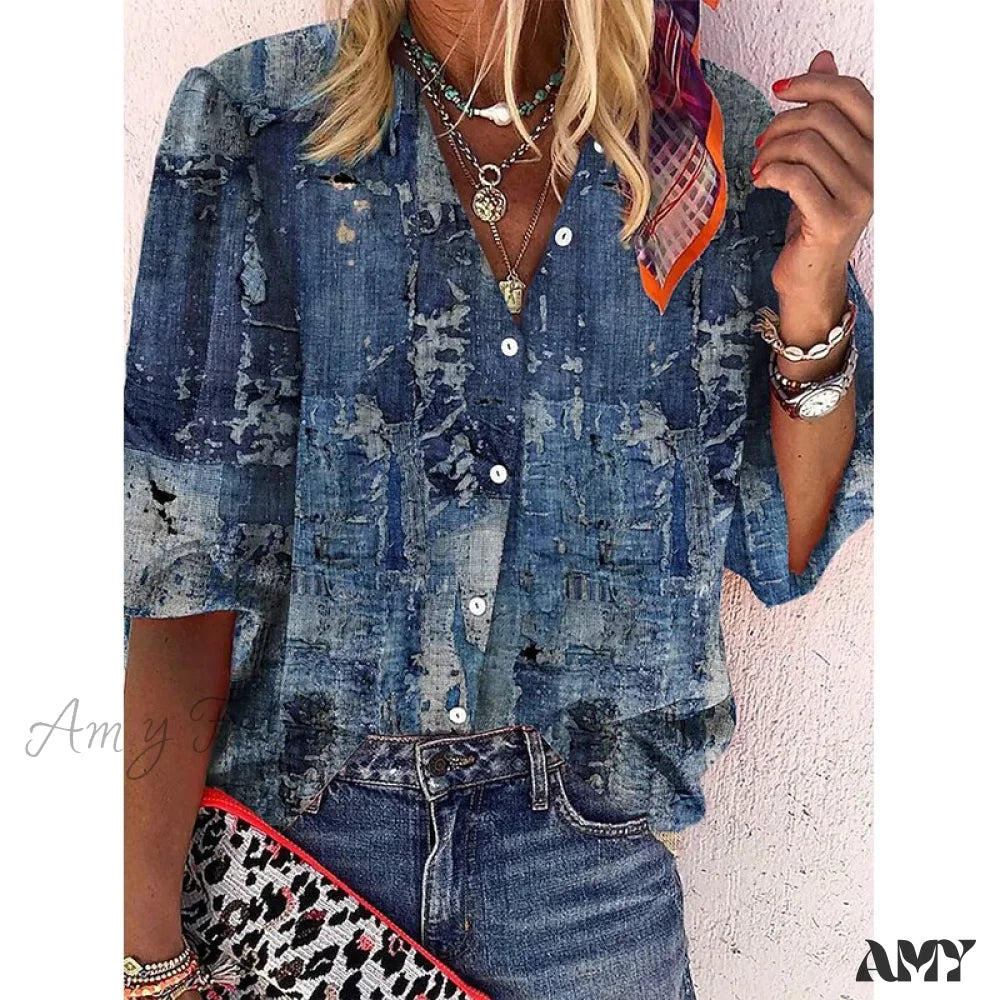 Amy Fashion - Loose Colorful Print Large Size Blouses 1 / S