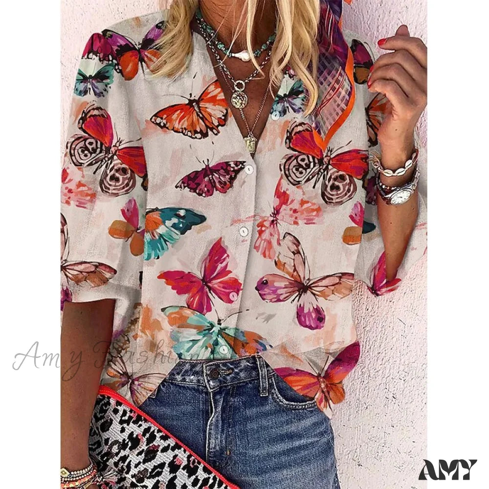 Amy Fashion - Loose Colorful Print Large Size Blouses 12 / S