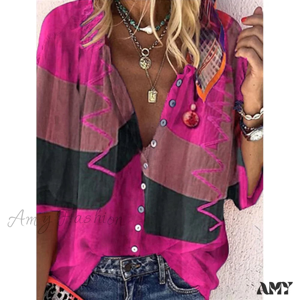 Amy Fashion - Loose Colorful Print Large Size Blouses