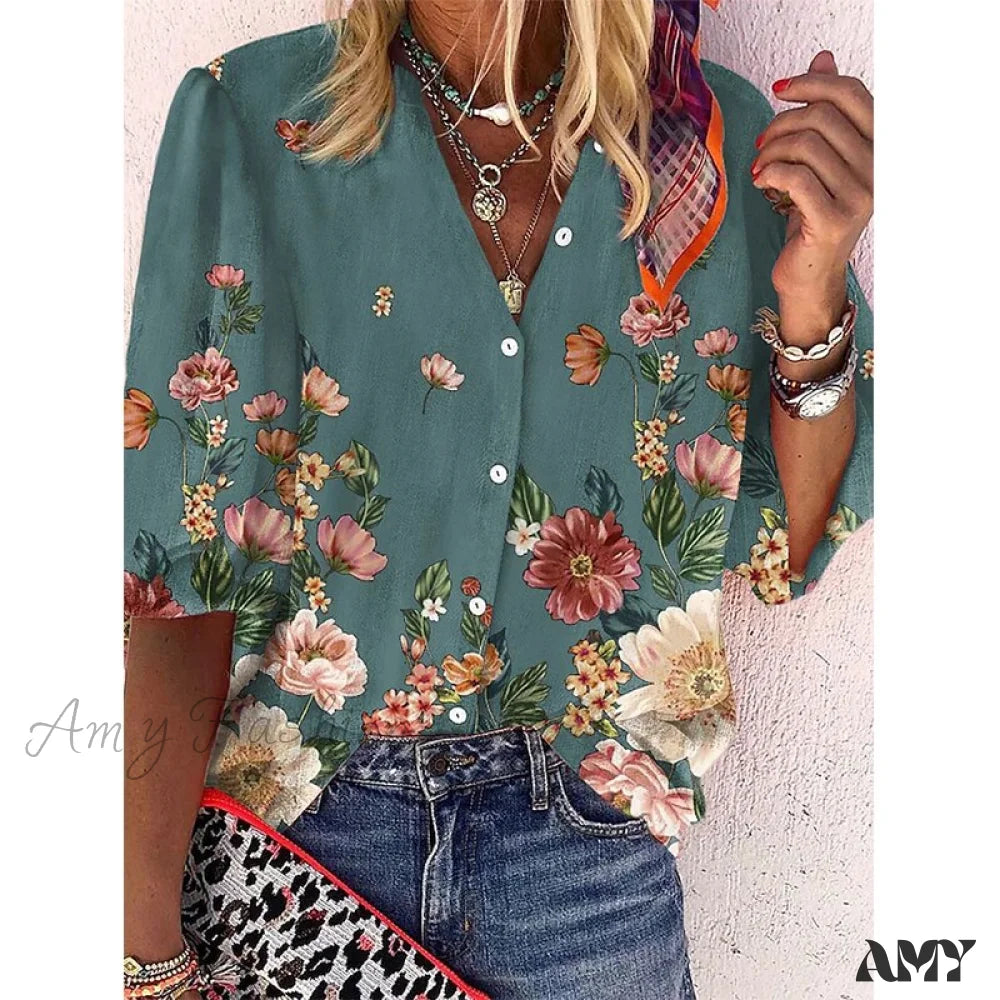 Amy Fashion - Loose Colorful Print Large Size Blouses