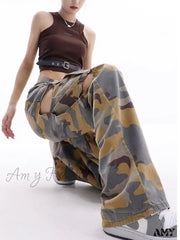 Amy Fashion - Loose Splashed Ink Speaker Camouflage Pants Trendy Hip-Hop Vintage Versatile Work