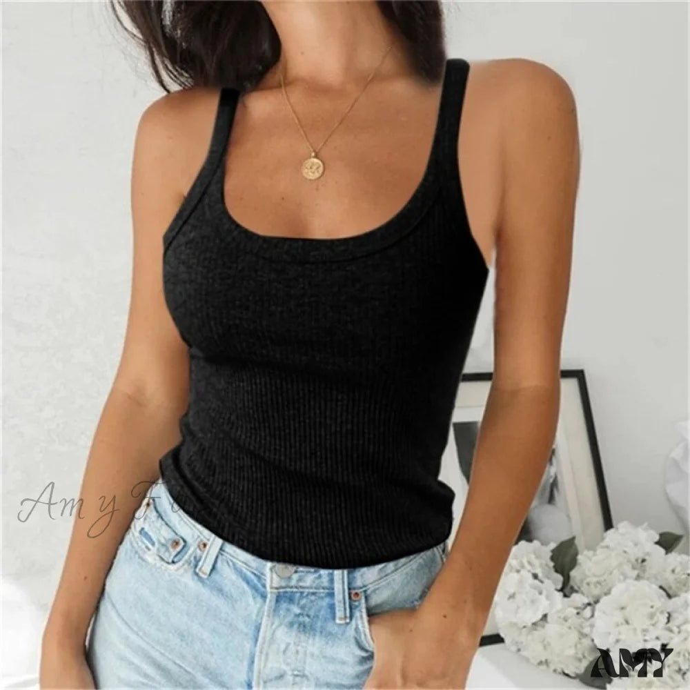 Amy Fashion - O Neck Knittrf Sleeveless Basic Top