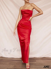 Amy Fashion - Off Shoulder Sleeveless Backless Side Split Dress