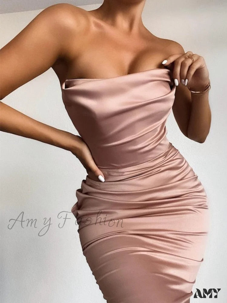 Amy Fashion - Off Shoulder Sleeveless Backless Side Split Dress