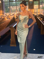 Amy Fashion - Off Shoulder Sleeveless Backless Side Split Dress