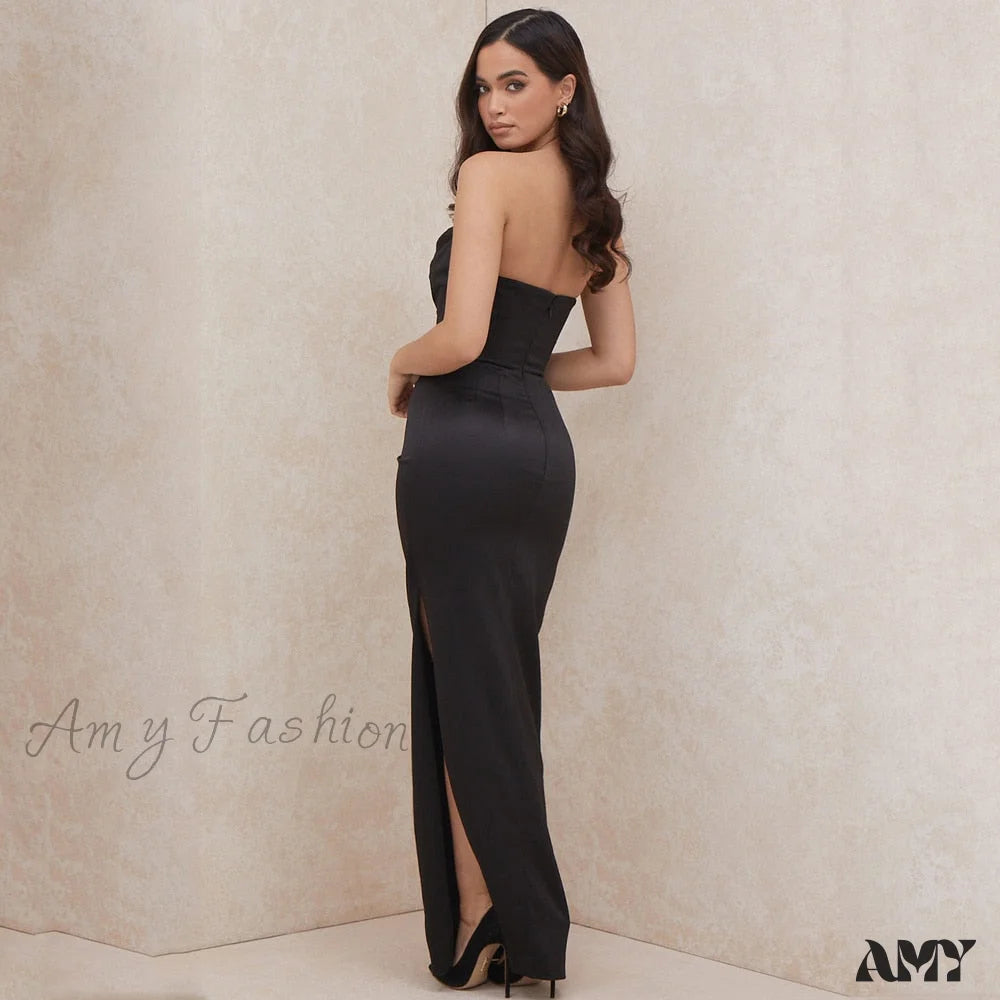 Amy Fashion - Off Shoulder Sleeveless Backless Side Split Dress
