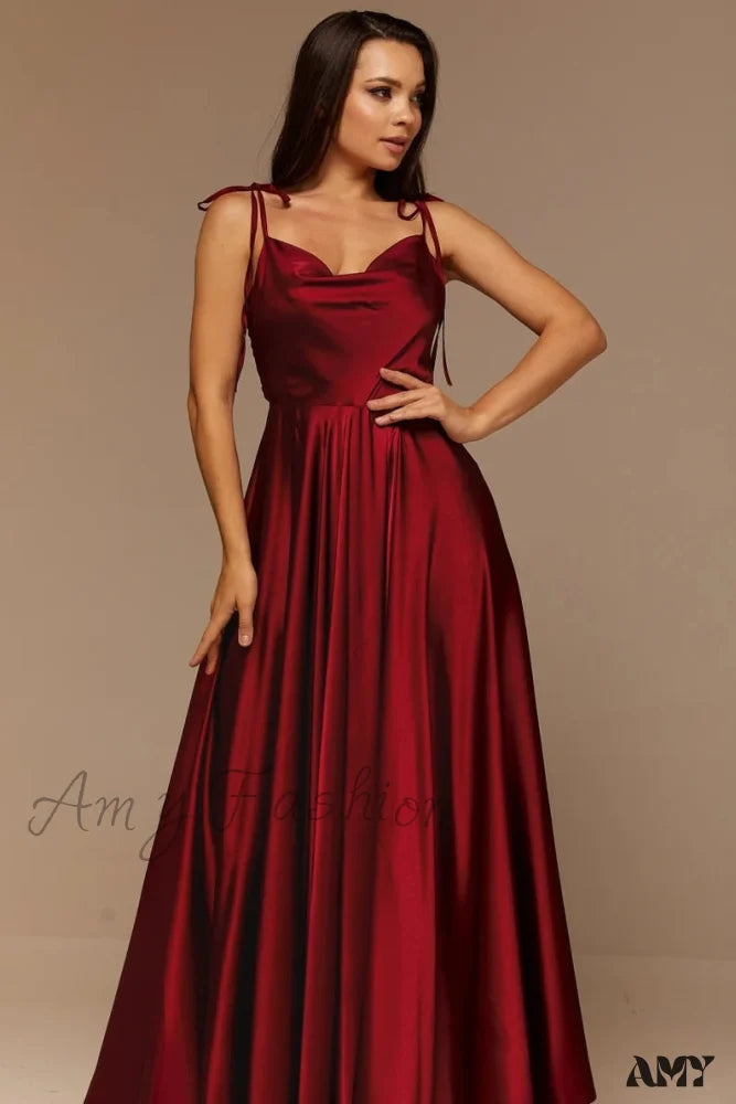 Amy Fashion - Open Back Sexy Side Slit Spaghetti Strap Evening Party Dress