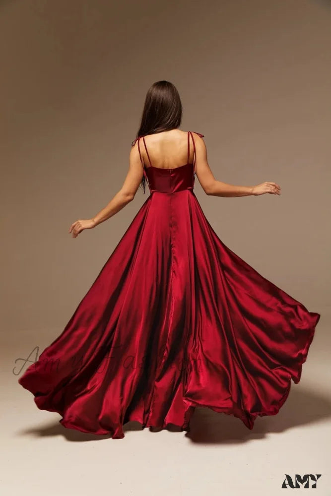 Amy Fashion - Open Back Sexy Side Slit Spaghetti Strap Evening Party Dress