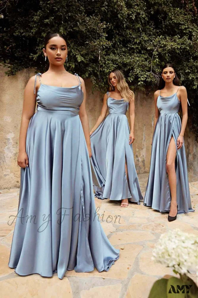 Amy Fashion - Open Back Sexy Side Slit Spaghetti Strap Evening Party Dress