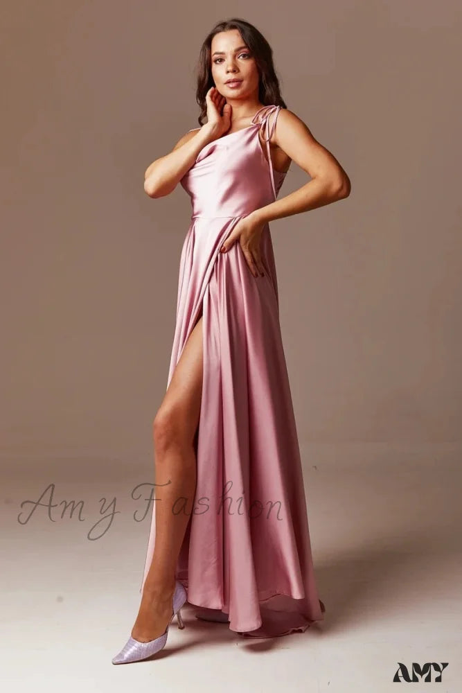 Amy Fashion - Open Back Sexy Side Slit Spaghetti Strap Evening Party Dress