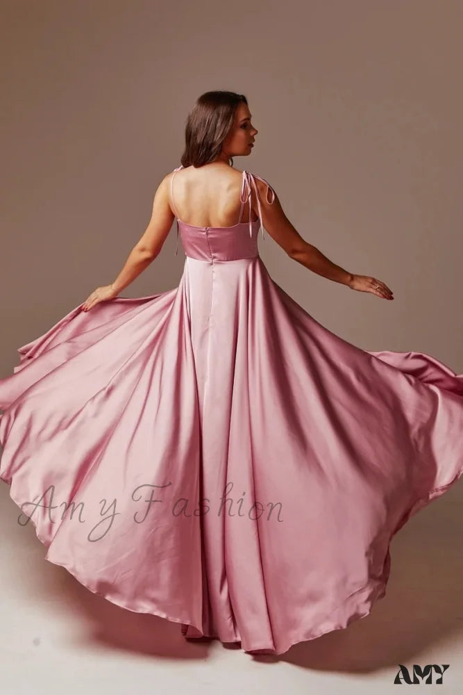 Amy Fashion - Open Back Sexy Side Slit Spaghetti Strap Evening Party Dress