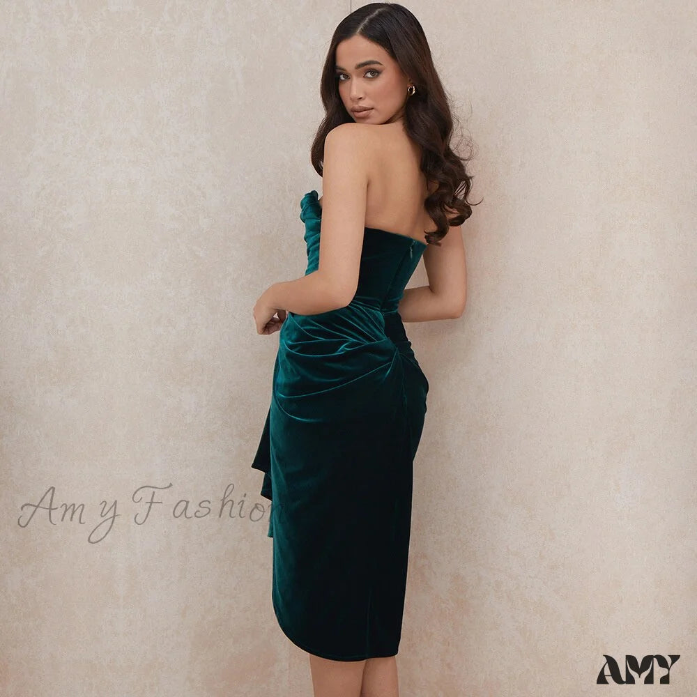 Amy Fashion - Pleated Slash Neck Sexy Bodycon Dress