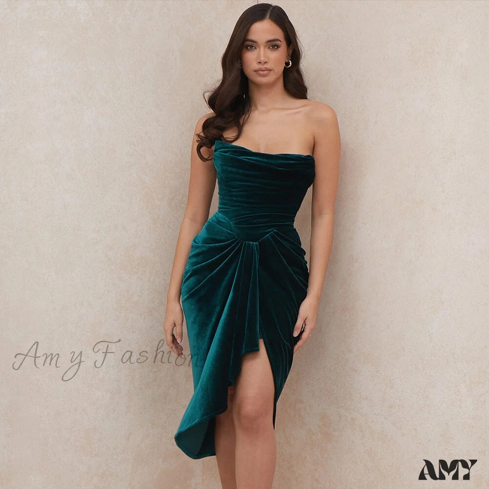 Amy Fashion - Pleated Slash Neck Sexy Bodycon Dress