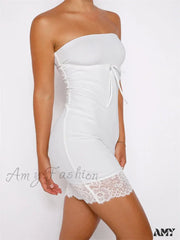 Amy Fashion - Retro Off Shoulder Tube Strapless Backless Mini Dress White / S