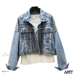 Amy Fashion - Rivet Studded Denim Jacket
